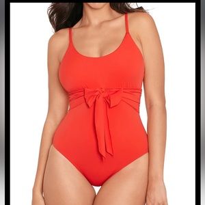 SkinnyDippers red one piece women’s swimsuit.